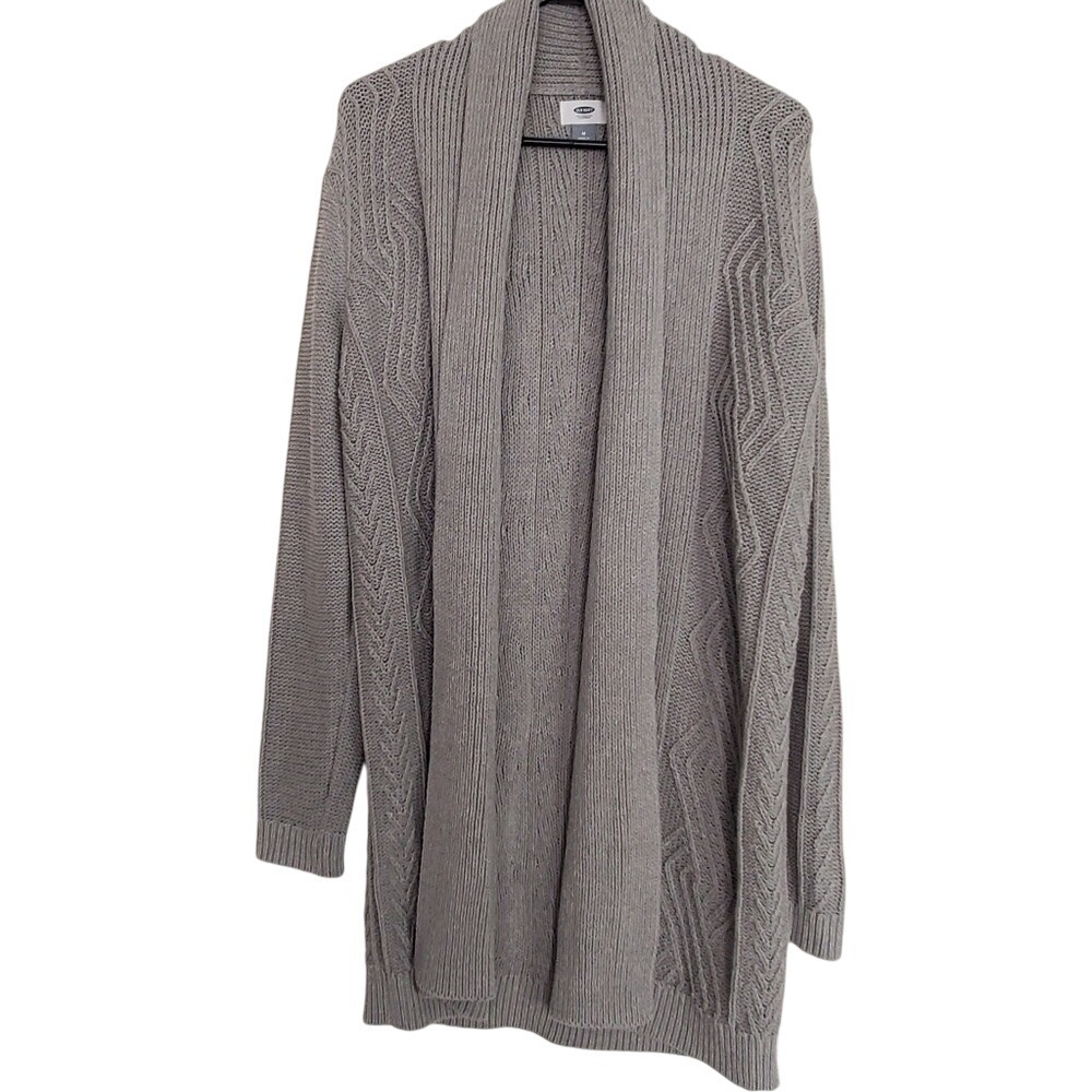 Old Navy Duster Cable Knit Open Front Cardigan Long‎ Length Shawl Neck Gray Med